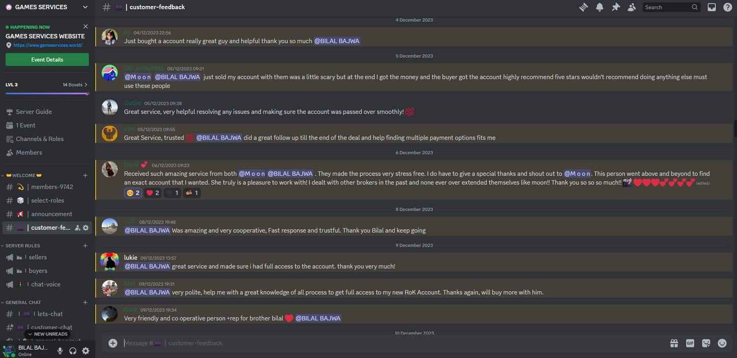 Customer feedbacks from discord