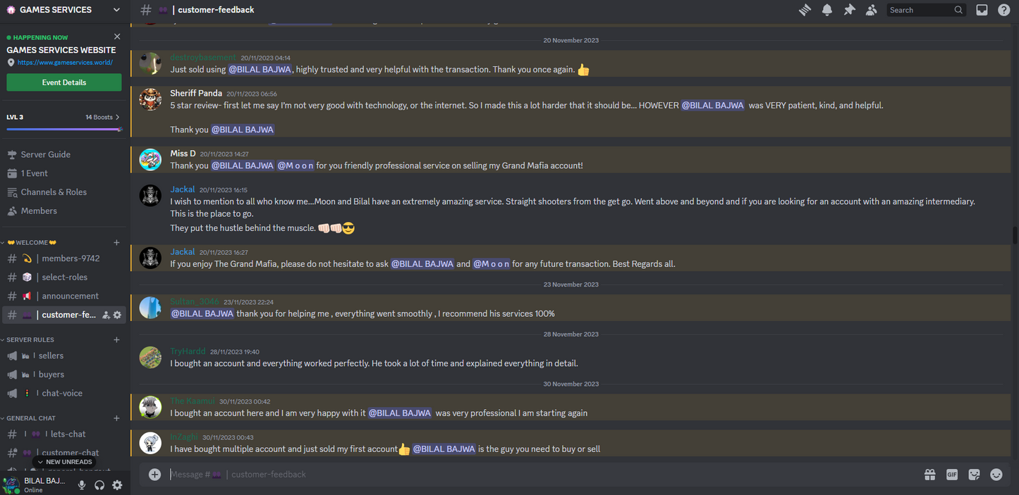 Customer feedbacks from discord