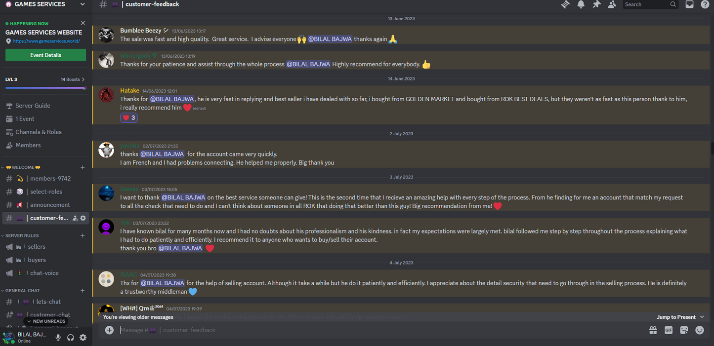 Customer feedbacks from discord