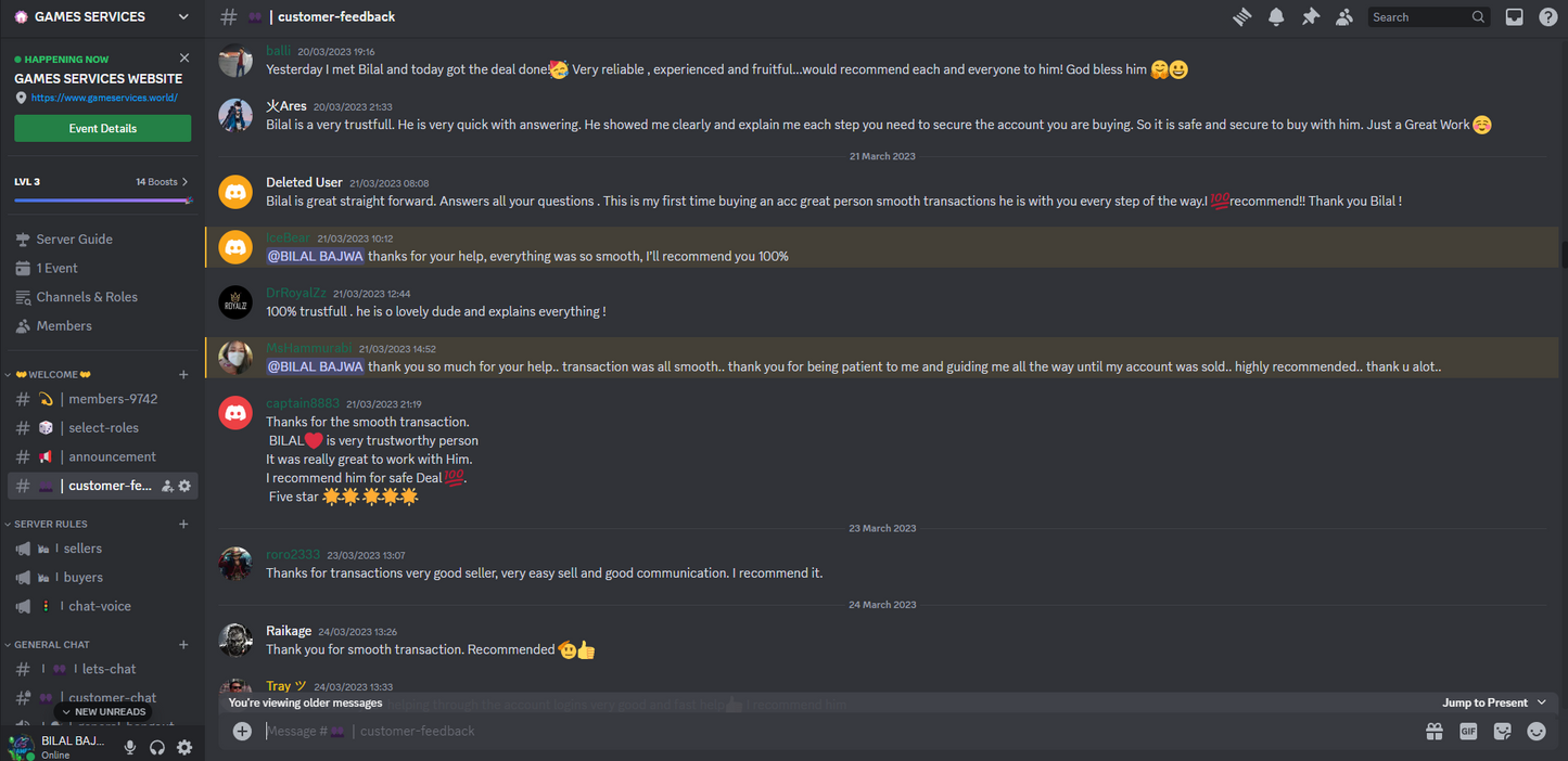 Customer feedbacks from discord